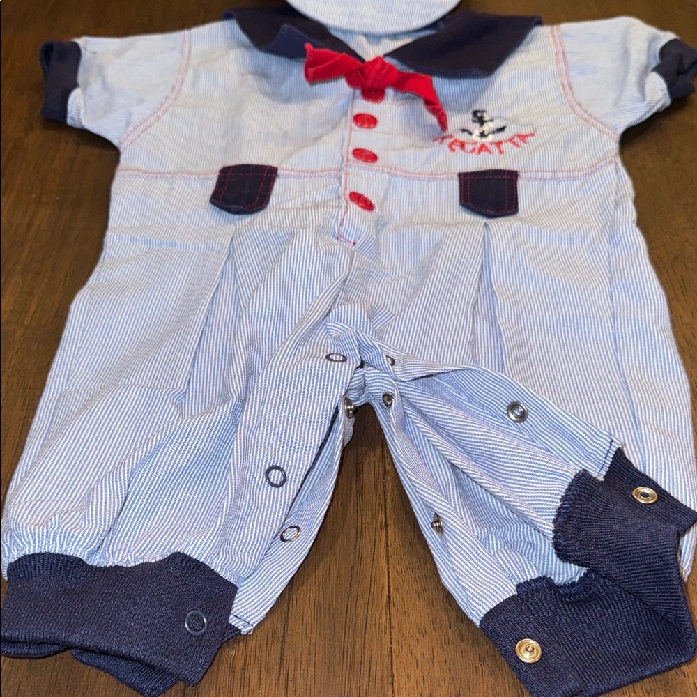Vintage “Regatta” Nautical Anchor Baby Boy Outfit with Hat, 3-6 Months - Picture 6 of 7